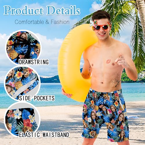 Custom Mens Swim Trunks with Face Personalized Funny Hawaiian Swim Shorts with Photo Beach Board Shorts Gift for Men3