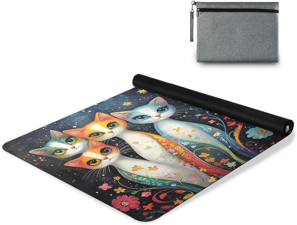 ALAZA Four Cats Yoga Mat Non Slip Fitness Exercise Mat, Workout Mat for Yoga, Pilates and Floor Exercises