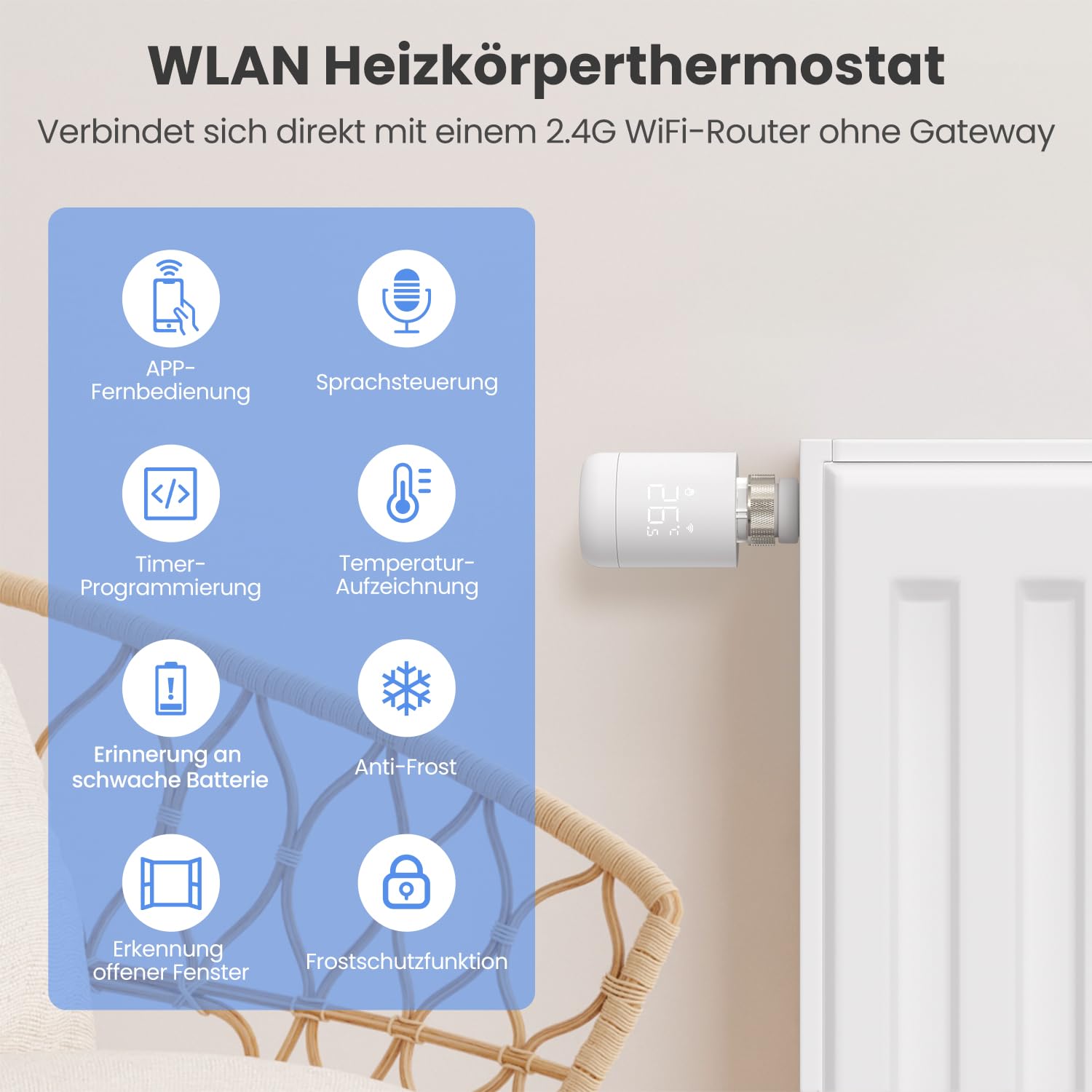 Termostato per termosifone Wi-Fi, riscaldamento intelligente termostato, programmabile, supporto per Alexa, controllo vocale Google Home e telecomando App Smart Life (non è necessario alcun gateway