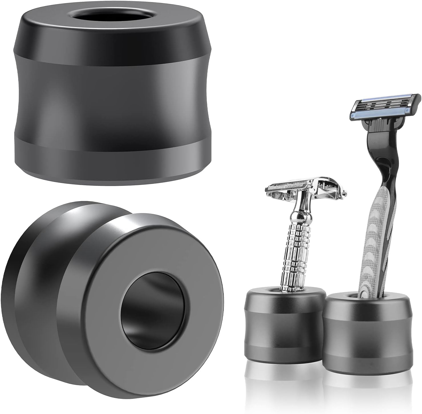 NALACAL 2 Pack Safety Razor Stand, Aluminum Alloy Shaving Razor Holder with 0.7" (18.5mm) Opening – Dark Grey Stand for Men’s Shaving Razors on Bathroom Countertops