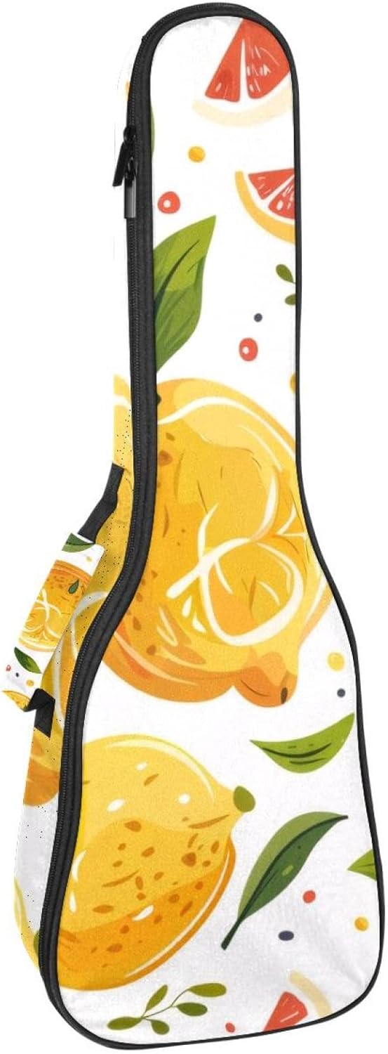 Lemons and Sliced Fruits Summer Pattern Ukulele Case with Backpack Straps Waterproof Ukulele Bag 1 cm thick Sponge Padding