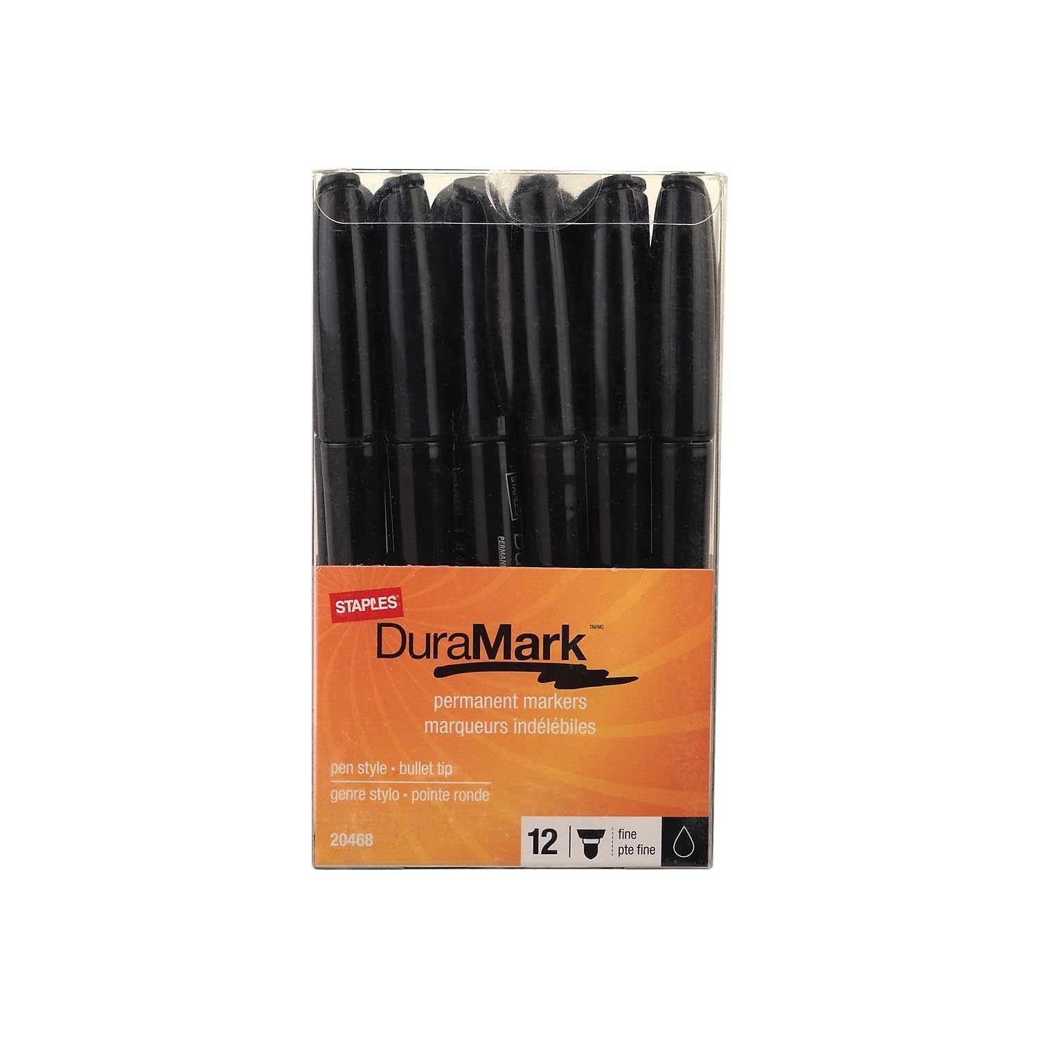 STAPLES Duramark Permanent Markers Fine Point Black 12/Pack
