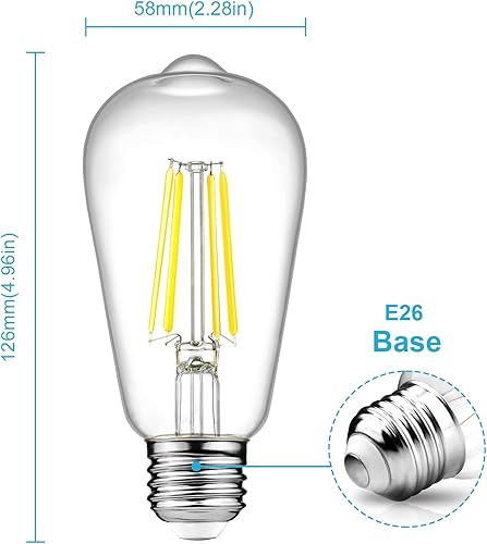 Miniatura 2 de Ascher  Bombillas LED regulables con diseño vintage, rosca Edison, 80 vatios equivalentes a 60 vatios, luz del día blanca brillante 4000K, CRI de