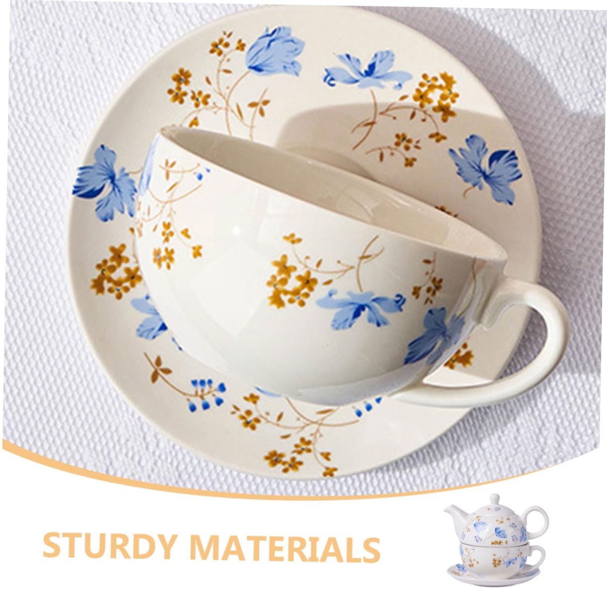 Cabilock Juego de Té de Cerámica con Tetera y Taza, 480ml y 350ml, para Hojas Sueltas o Infusión de Frutas en Viajes y Reuniones