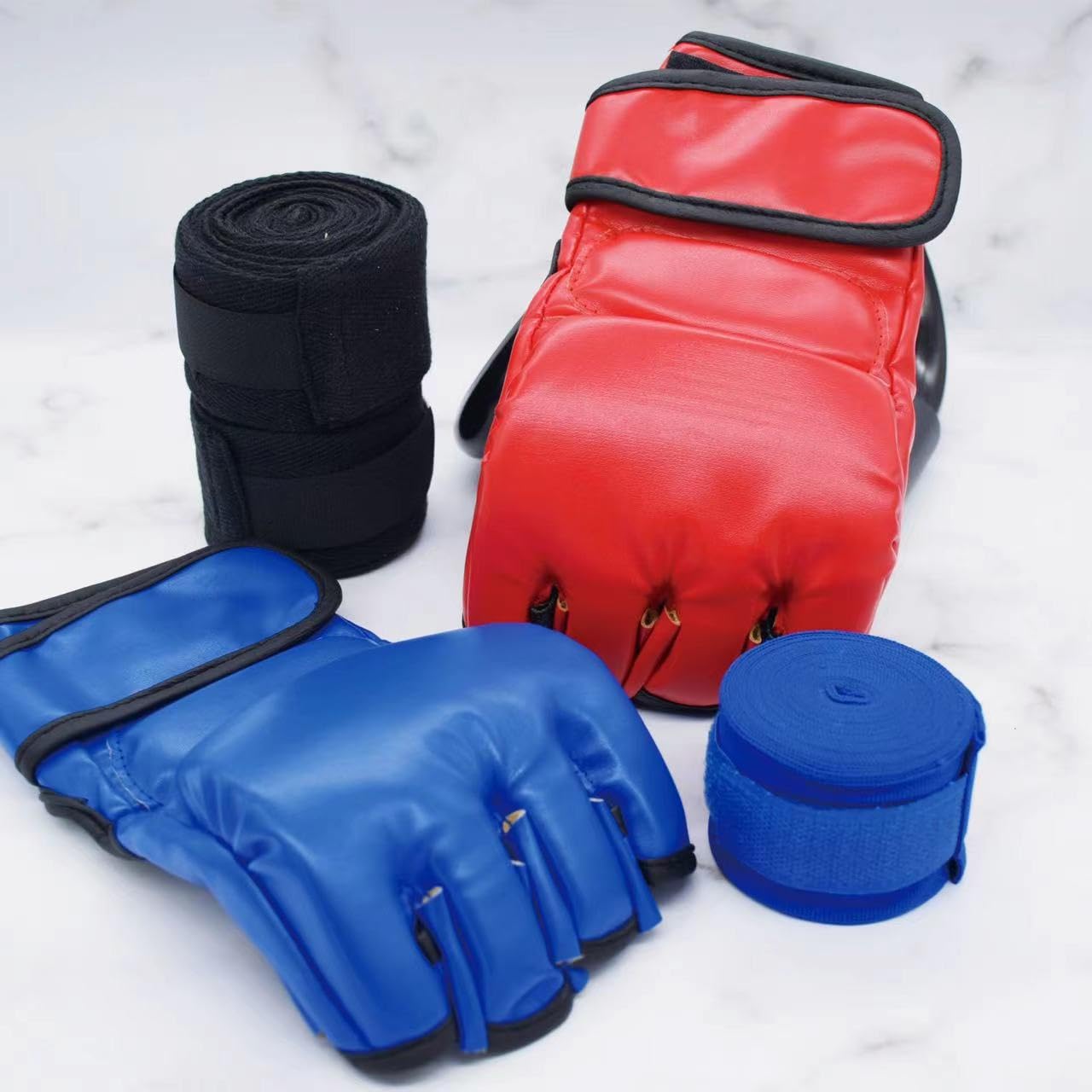2 Paar Boxhandschuhe, Kickboxhandschuhe für Männer und Frauen, Anfänger, professionell, stoßfest, Leder, Sparring-Trainingshandschuhe, Set MMA-Handschuhe