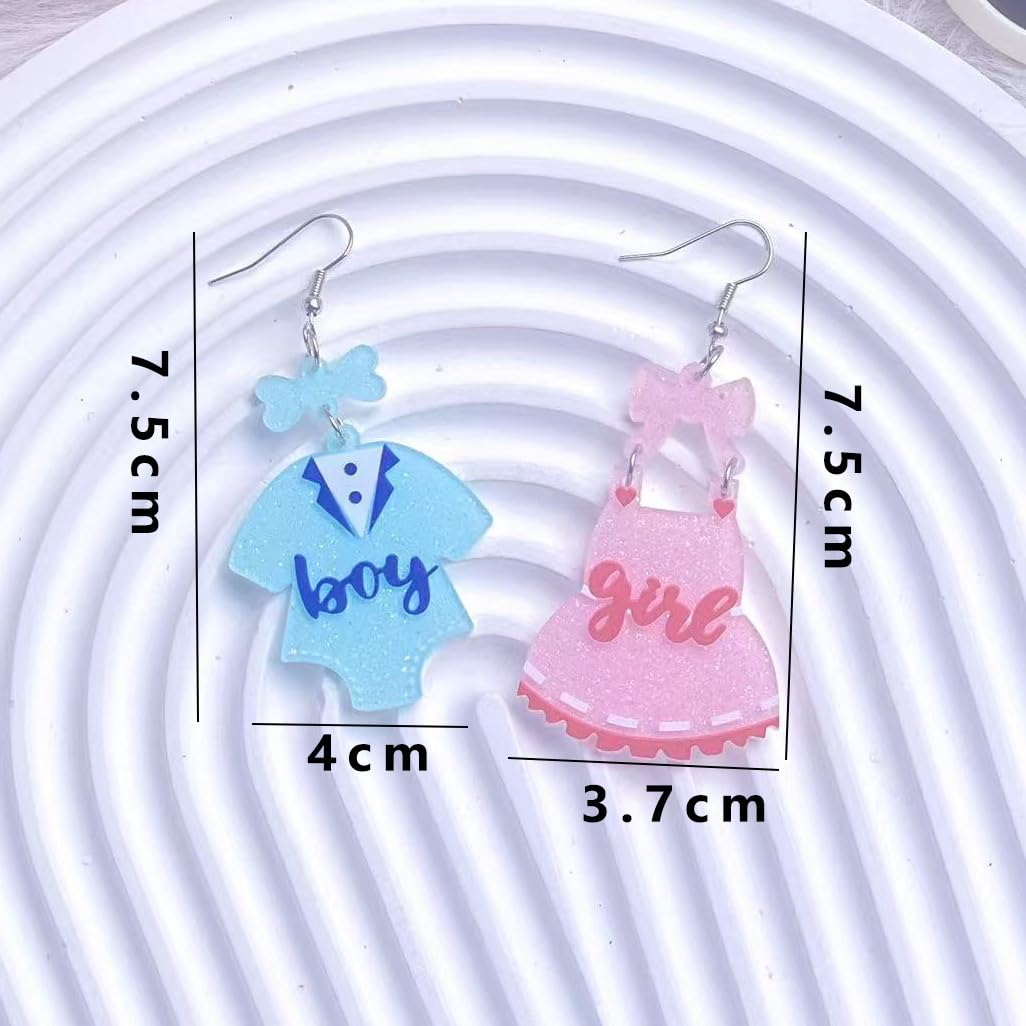 Gender Reveal Earrings Glittering Bowknot Dress Clothes Dangle Earrings for Gender Reveal Party Pregnancy Announcement Gifts