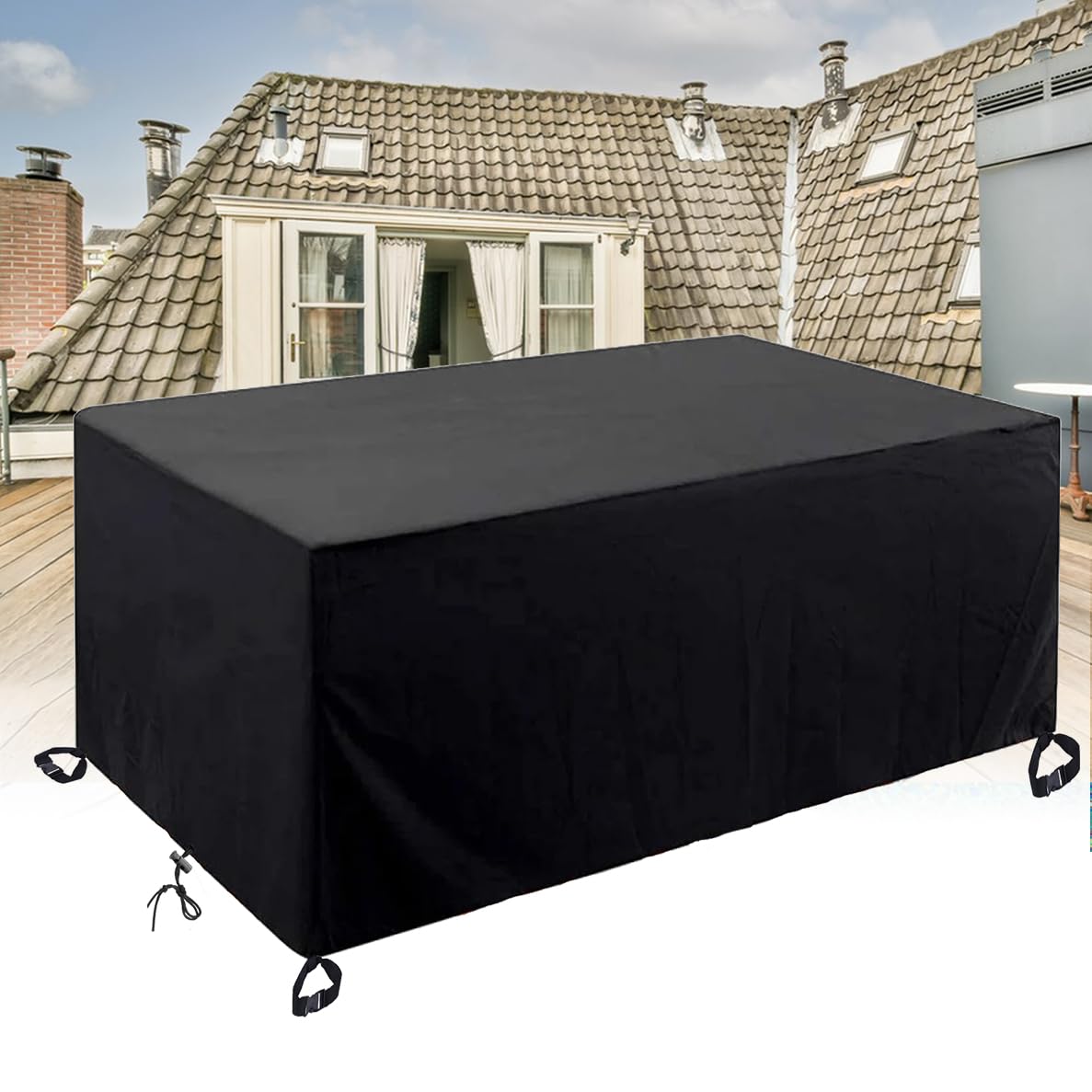 UFGFYTT Outdoor Coffee Table Cover Rectangle Garden Table Covers Waterproof, 130x85x85cm/LxWxH, Heavy Duty 420D Oxford Fabric Windproof Anti-UV Patio Table Cover Outdoor Rattan Sofa Cover, Black