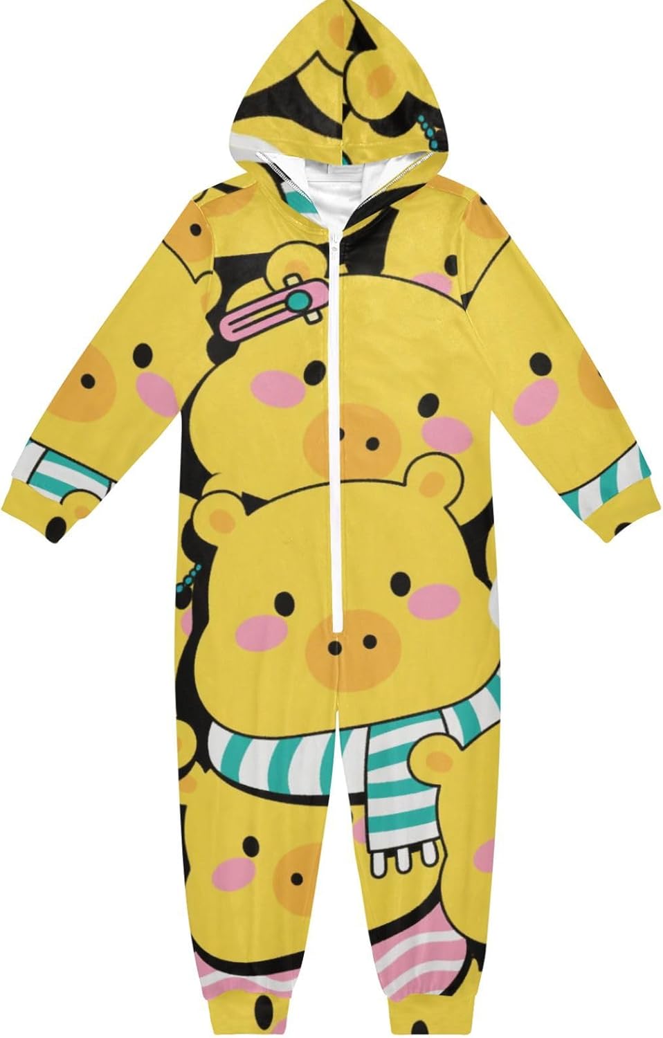 Pajama Soft Warm Hooded One-Piecing Loungewear Sleepwear for Unisex 4-14Y