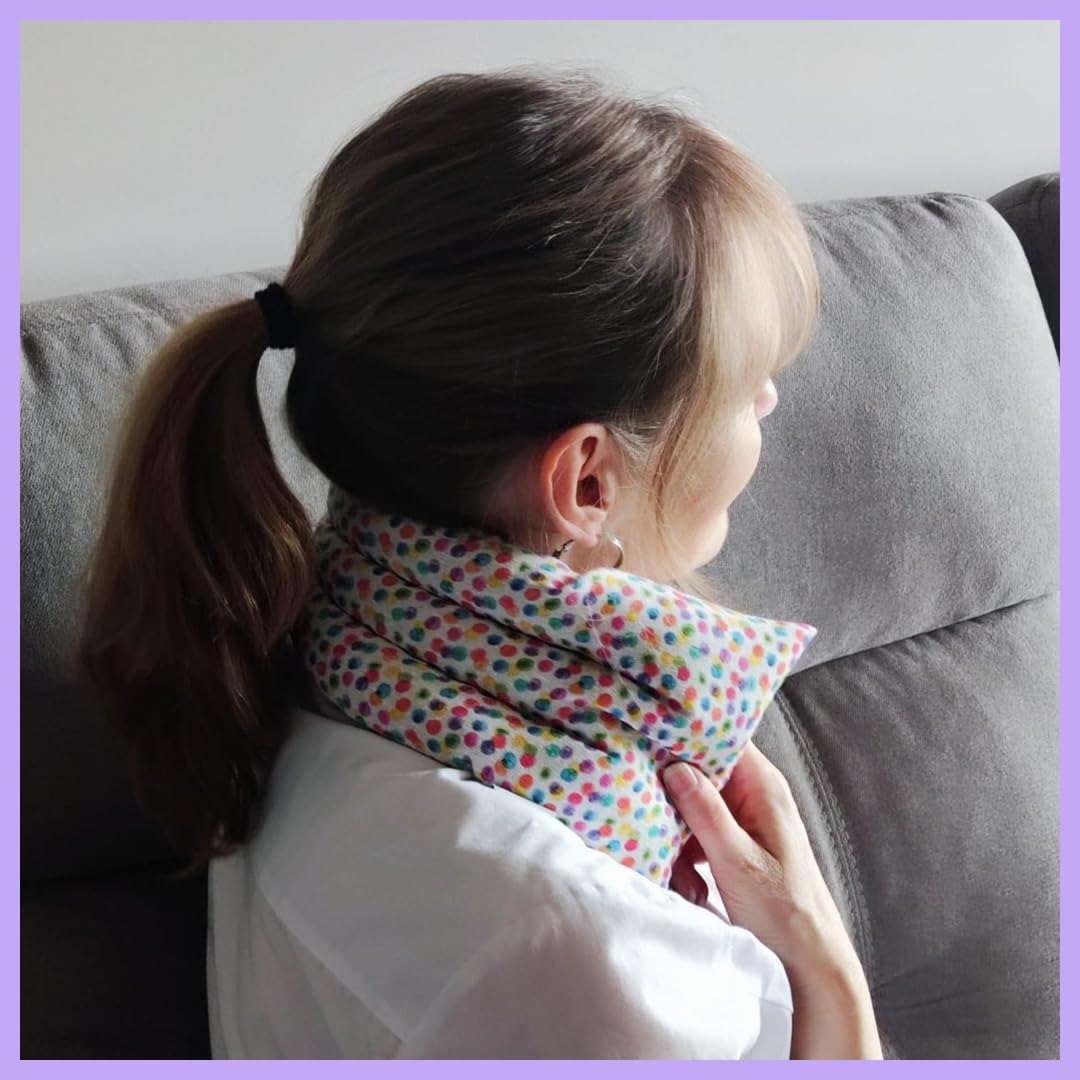 Saco de Semillas Termico 45x14 cm –Saquito Térmico Cervical con Lavanda– Bolsa Térmica de Calor y Frío – Saquito de semillas para Cuello/Espalda -Almohadilla Alivio Dolor Menstrual (PUNTOS)
