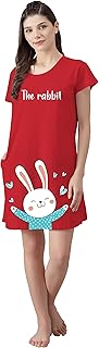 Fflirtygo Women’s Cotton Nighty | Printed Knee Length Nighty | Short Sleeve Night Gown | Short Nightdress | Long T-Shirt |...