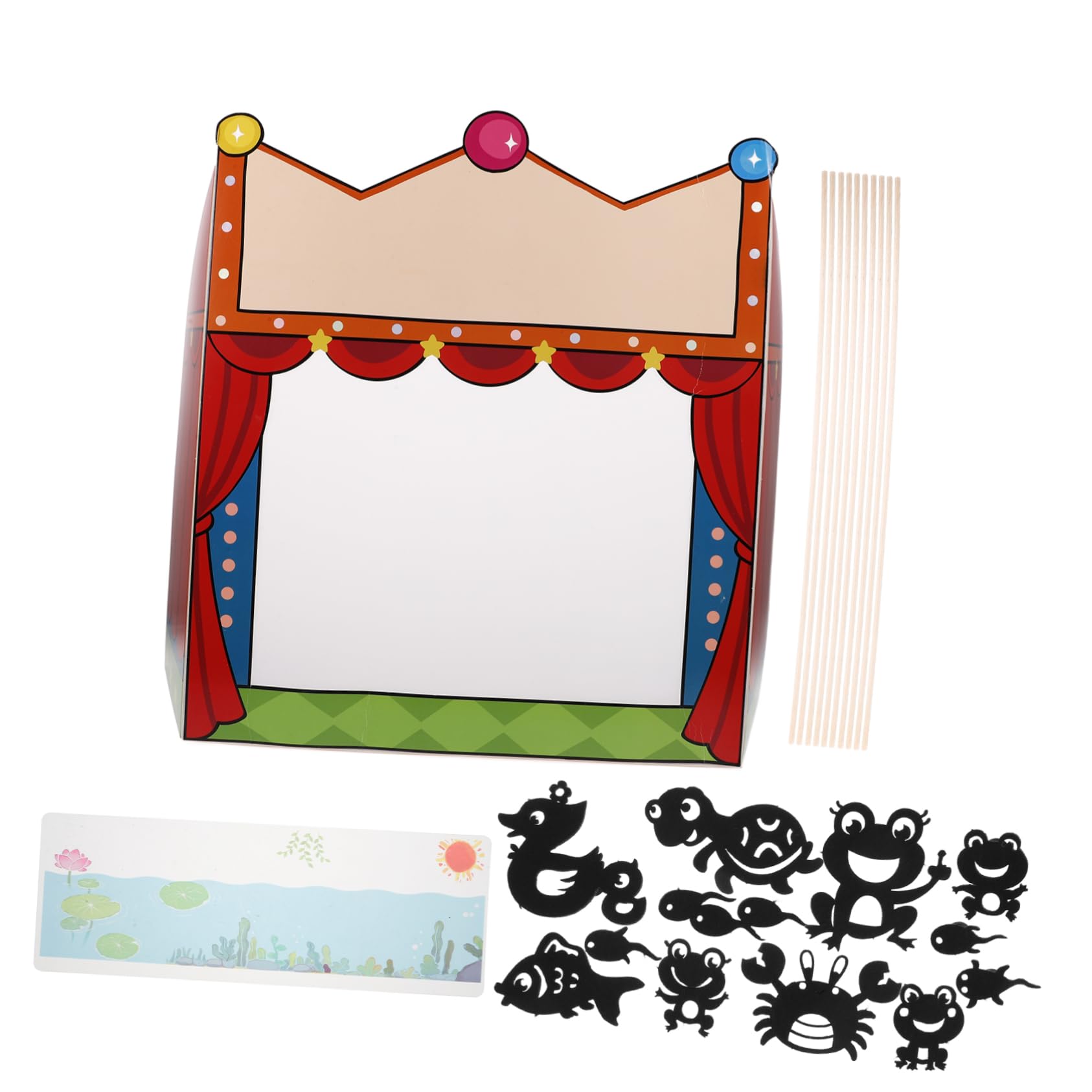 Vaguelly 1juego Teatro De Títeres Para Niño Niña Con Accesorios De Títeres De Sombra Escenario Portátil Para Cuentacuentos y Manualidades Creativas Juguetes Educativos Para
