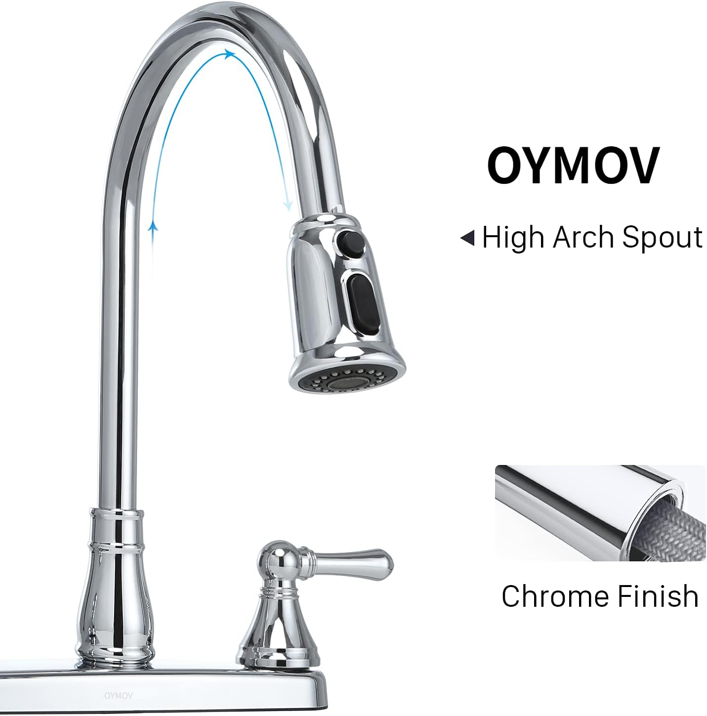 RV Kitchen Faucet - Non-Metallic 8'' Kitchen Sink Faucets with Pull-Down Sprayer for RVs, Fifth Wheels, Motor Homes, Travel Trailers, Campers, Boats (Chrome)