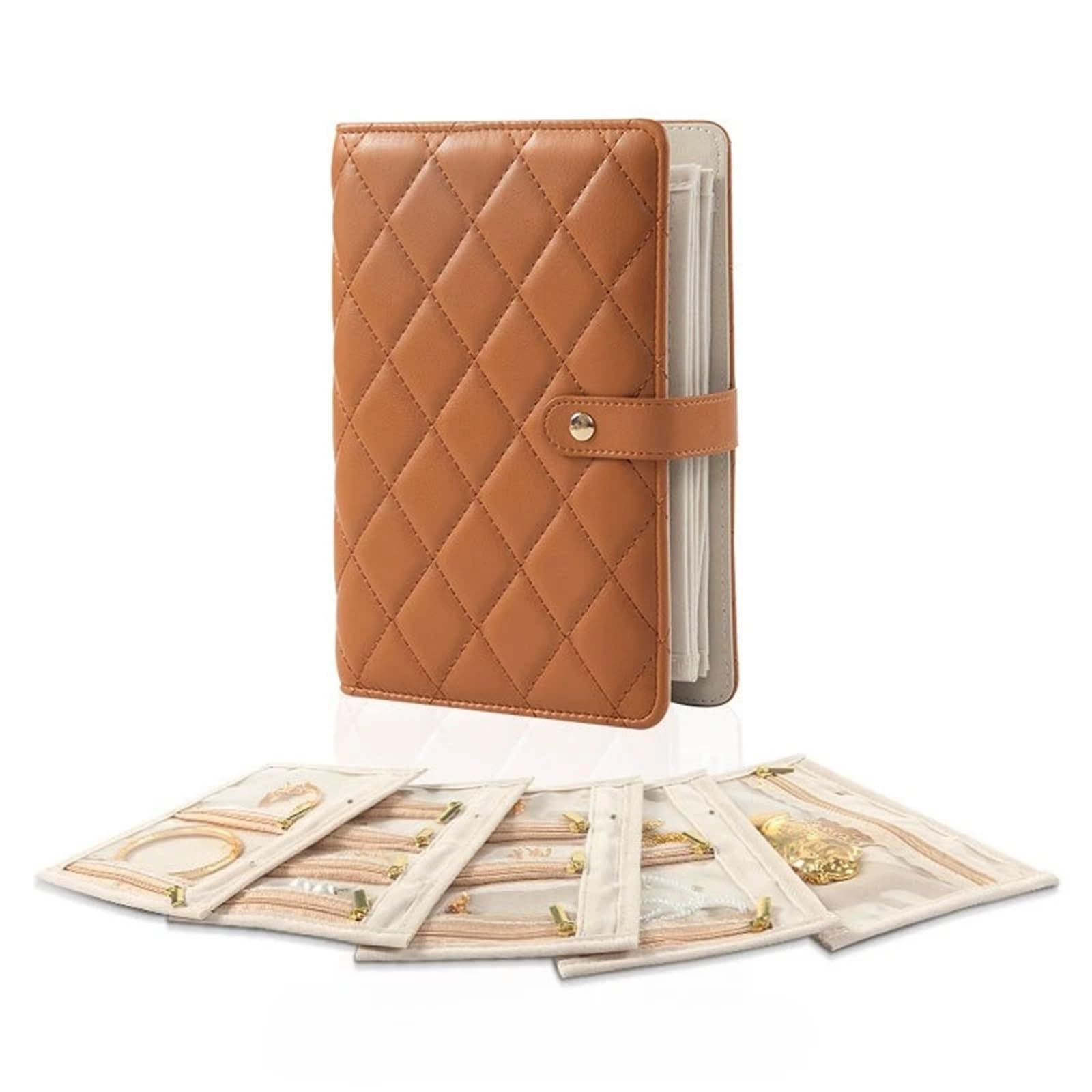 RRYPBOVG Jewelry Storage Bag Transparent Jewelry Storage Book Velvet With Zipper Necklace Binder Luxury PU Leather Clear Pockets
