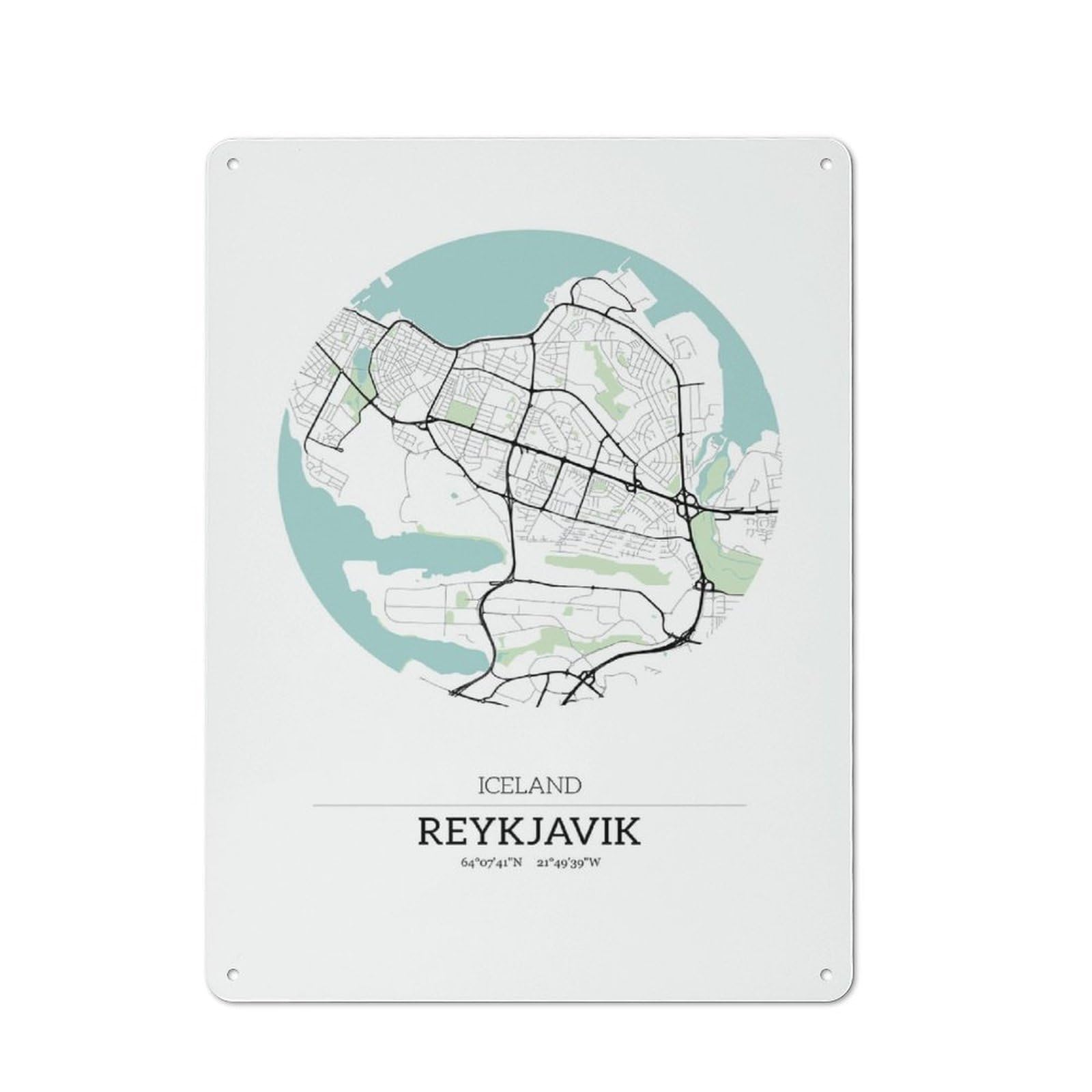 Junmoney Reykjavik Iceland City Map Metal Wall Sign 40X30cm Featuring For Bar Or Restaurant, For Themed Interiors In Bars And Restaurants