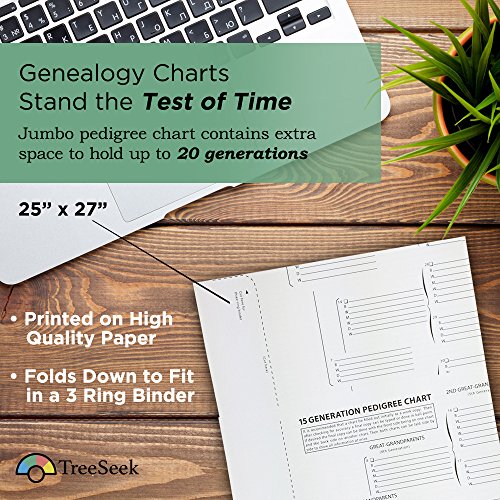Treeseek 636156943443 15 Generation Pedigree Chart | 10 Pack | Blank Genealogy Forms thumb #1
