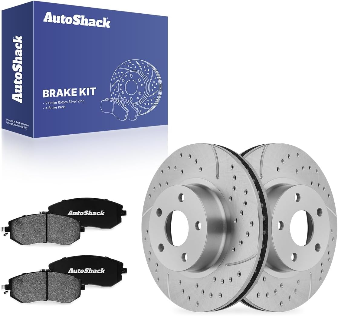 AutoShack Front Brake Rotors & Ceramic Pads for Subaru, Impreza 2010-2016, AWD H4 2.0L 2.5L - Silver Zinc Coated Drilled & Slotted - SilverShield Pro - 10.91" (277 mm), 5-Lug