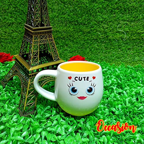 Image of Occasion White Emoji Smily Happy Ceramic Milk /Coffee /Tea /Juice Mug -250ML (Cute Emoji White Mug)