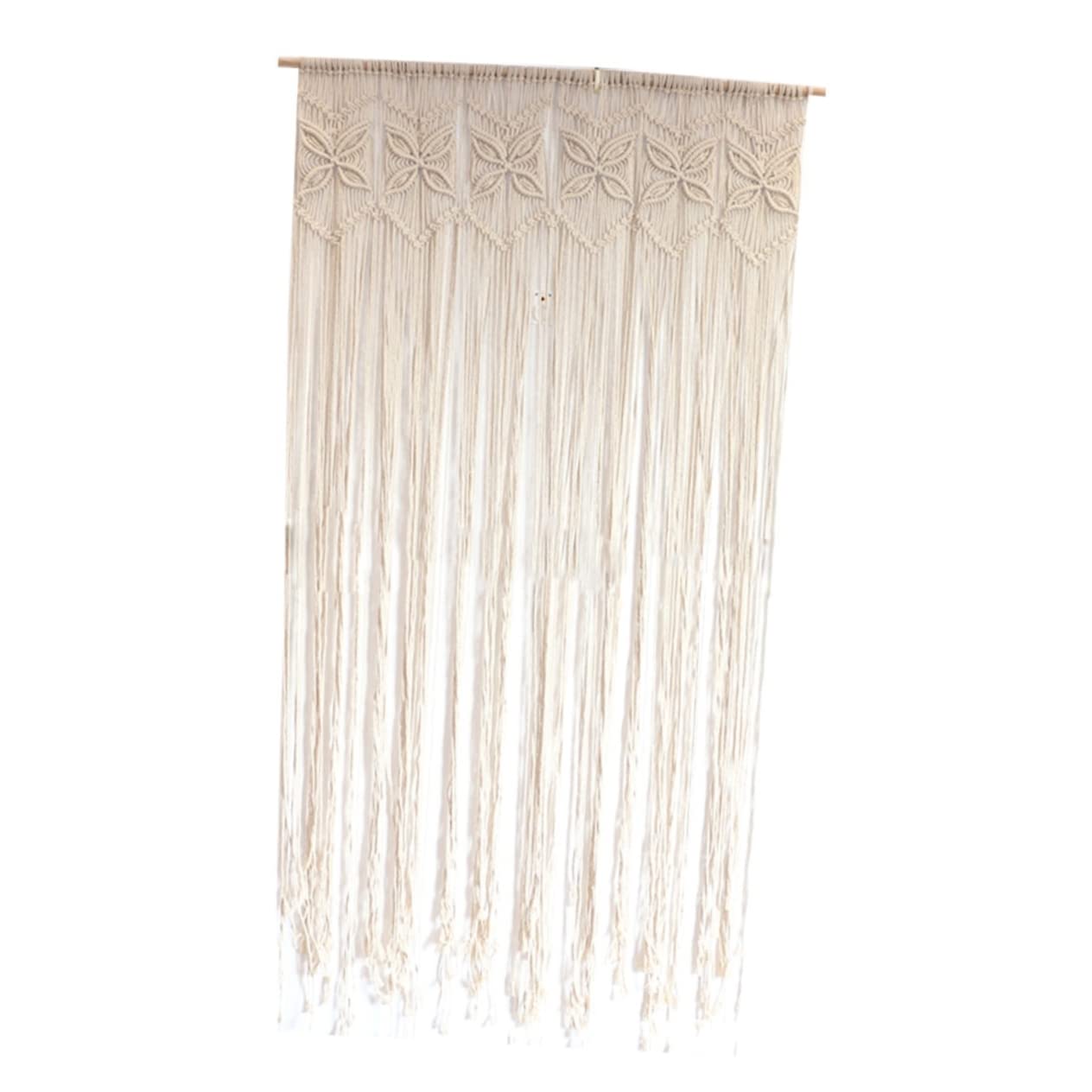 Cortinas bohemias Homoyoyo de lino beige con cenefa elegante de alta calidad