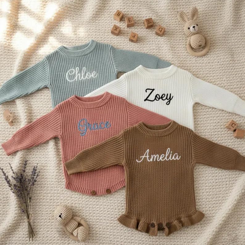 Personalized Embroidered Name Baby Romper Set,Baby Coming Home Outfit, 100% Cotton Knit, Gender Neutral - Image 3