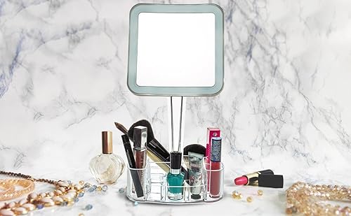 Miniatura 2 de Espejo para maquillarse Daisi, con aumento y luz, aumento de 7×, para el baño, iluminación LED, portátil, para maquillaje, con soporte giratorio