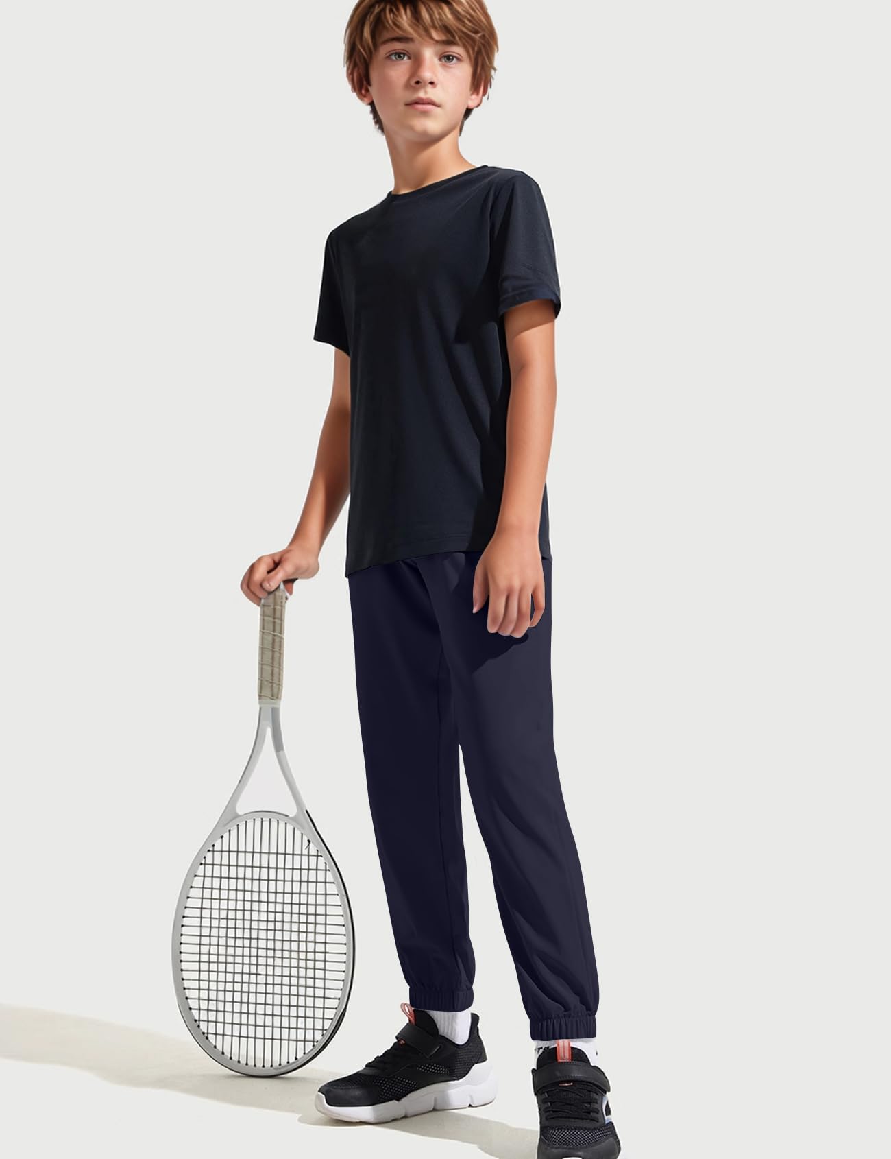 Kissonic 3 Pack Boys Girls Sweatpants Active Joggers Kids Elastic Waist Athletic Jogger Pants with Pockets Drawstring(Black,Darkgrey,Navy-S)