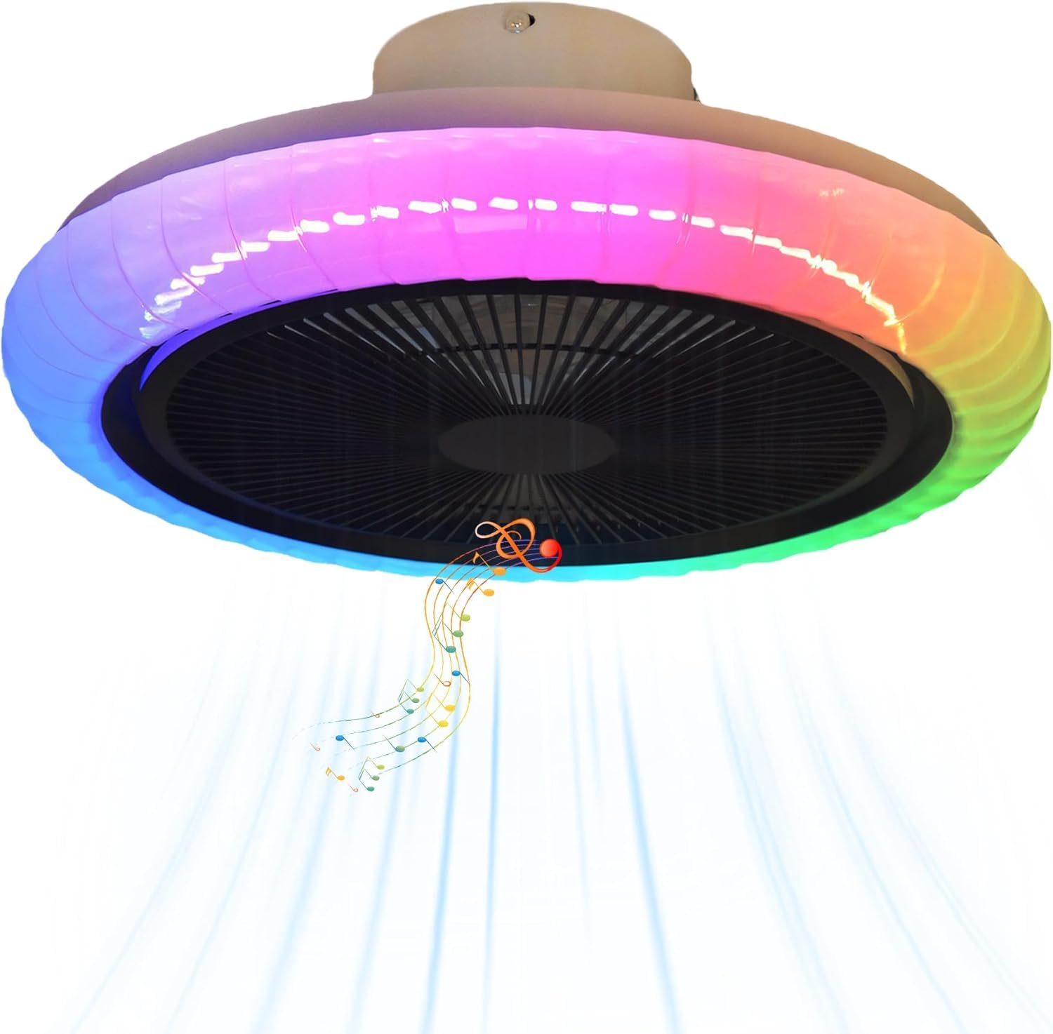 Deckenventilator Mit Beleuchtung Und Fernbedienung Leise RGB 36w Ventilator Lampe App Alexa Reversibel Dimmbar LED Farbwechsel Timer Schlafzimmer Wohnzimmer 50cm Smart 6 Speed