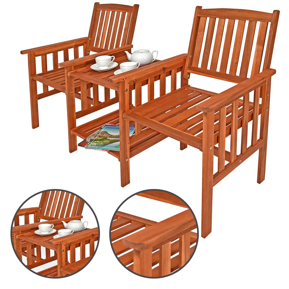 Deuba CASARIA® Panchina da Giardino in Legno Acacia Resistente alle Intemperie con Tavolo Portaoggetti a 2 Posti 320kg 164x63cm Panca da Esterno Terrazza