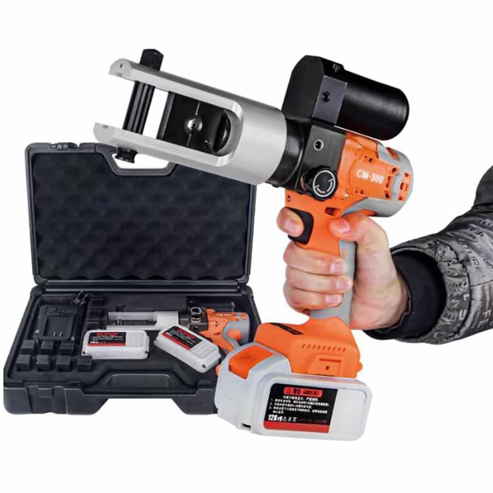 Pinza Crimpatrice Idraulica Elettrica,16-300 Mm² Pinza Crimpatrice Batteria per Terminali Rame E Alluminio,Ganascia Girevole E Interruttore della Valvola Limitatrice Pressione