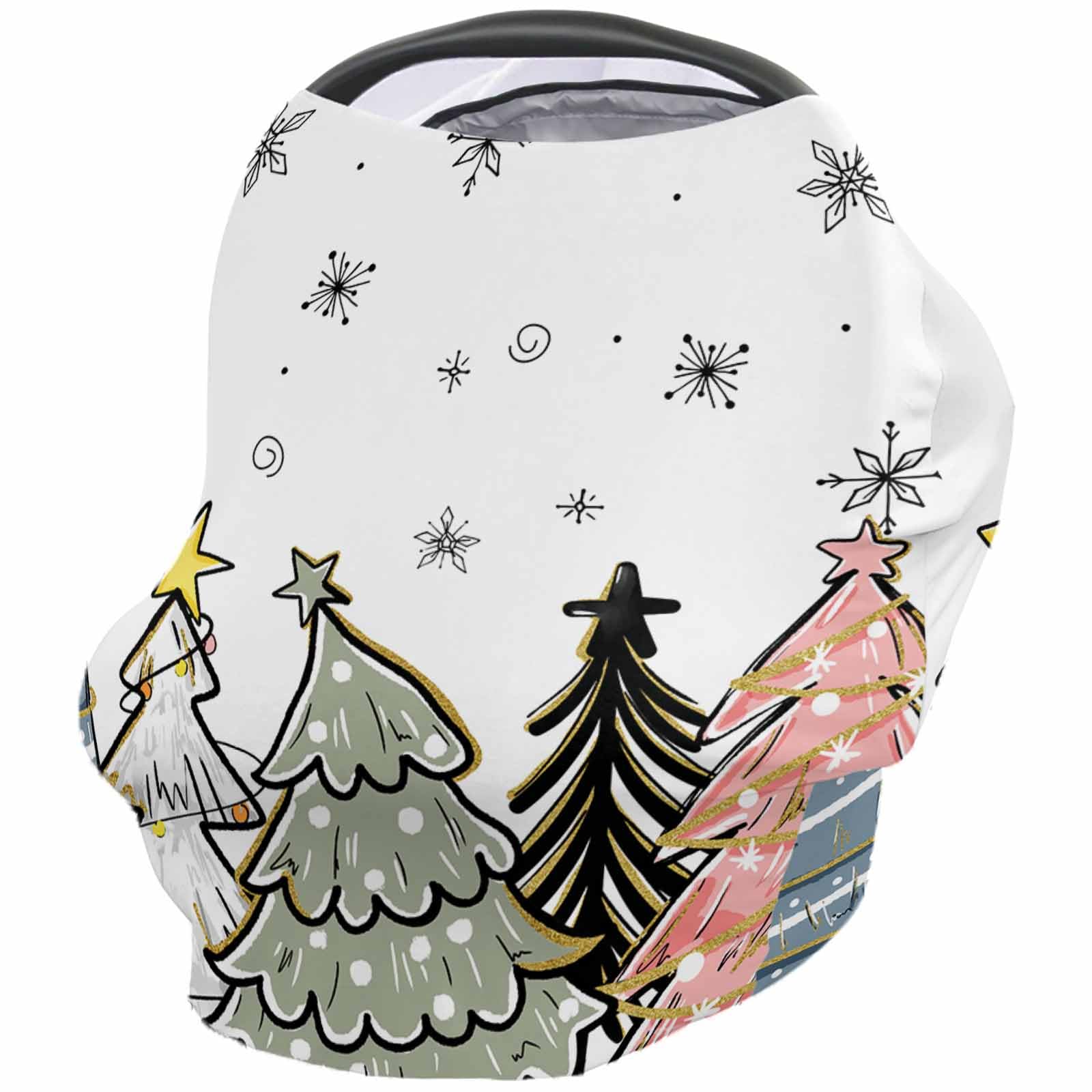 Nursing Cover for Breastfeeding Scarf, Christmas Pine Trees Spot Ribbon Sage Green Pink Baby Car Covers Super Soft Multi Use for Canopy Shopping Cart Cover Blanket Stroller Cover