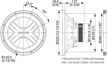 Kenwood Car Audio KFC-PS3017W PS Series Subwoofer, 30 cm, 2000 W, Single VC, 4 Ohm