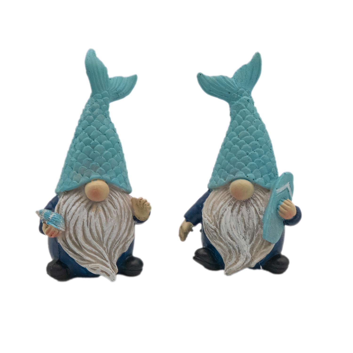 Logbuch-Verlag Blue And White Set Of 2 Gnome Maritime With Fishtail Hat 5.5 X 4.5 X 10.5 Cm Made Of Polyresin Blue White - Maritime Decoration Gnome - Table Decoration Bathroom Beach House Gift
