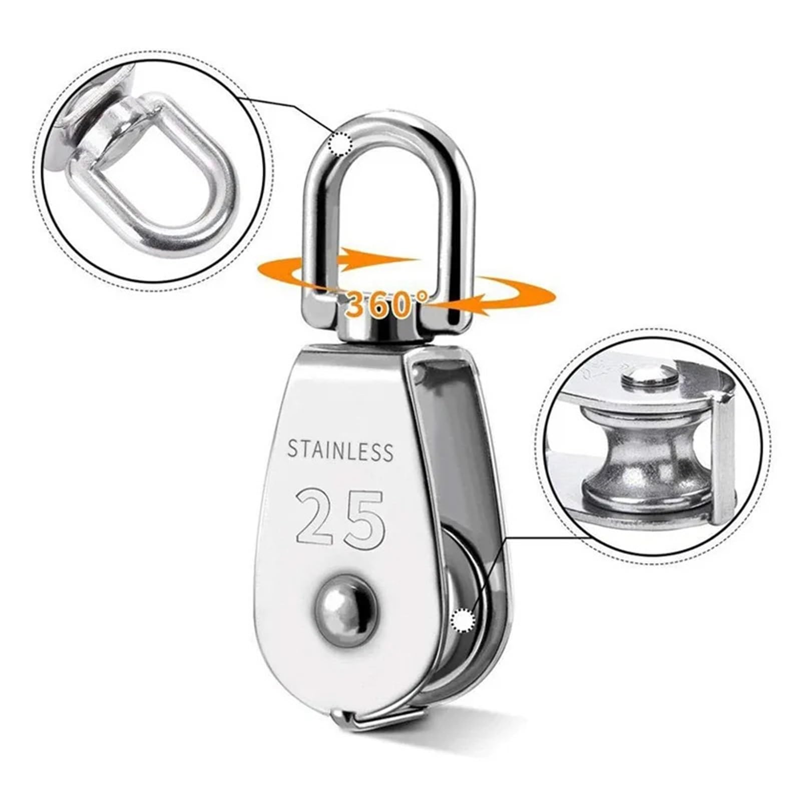 Edelstahl-Hebekran-Flaschenclips for Außenflaschenzugsystem, Flaschenzüge for Seil, Vogelhäuschen, Sonnenschutz, Zeltstangen, Kajak(2PCS,M25)