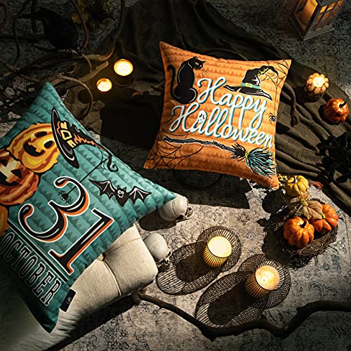Phantoscope Pack Of 4 Happy Halloween Fall Decorative Horror Pumpkin Jack O Lantern Throw Pillow Case Cushion Cover 18 X 18 Inch 45 X 45 Cm #TOP3