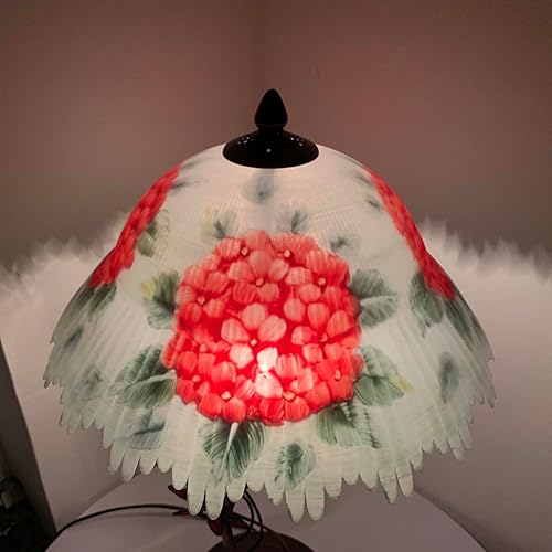 Miniatura 4 de Bieye L10888 Hortensia Lámpara de mesa de vidrio pintada a mano con base de lámpara de flor de libélula para decoración del hogar (rojo)