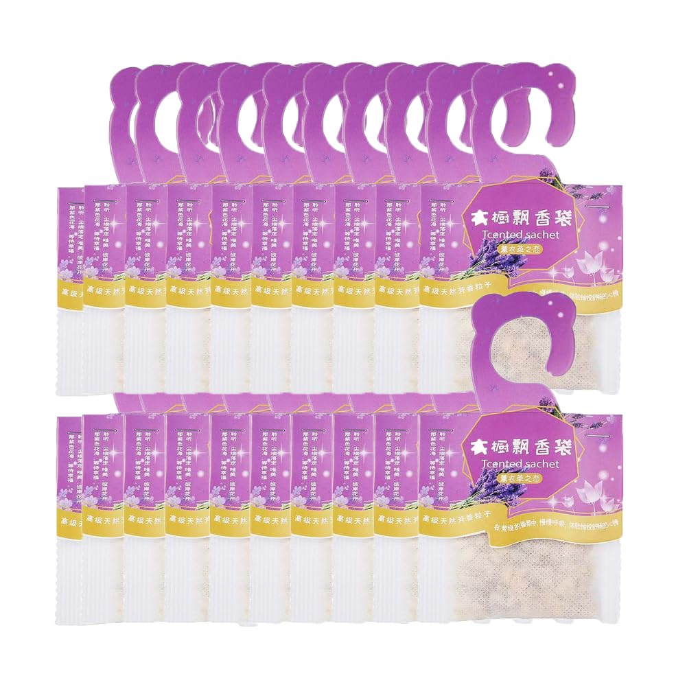 20 Packs of Hanging Scented Sachets, Long Lasting Air Freshener Natural Fragrance Aromatherapy Bags for Wardrobe, Car, Drawer, Closet (Lavender)