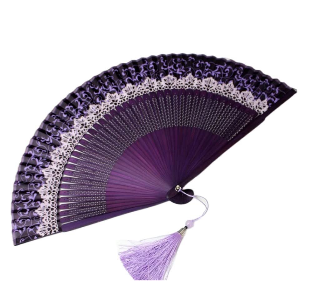Ohget Sensu Folding Fan Openwork Carved Bamboo Purple Japanese Portable
