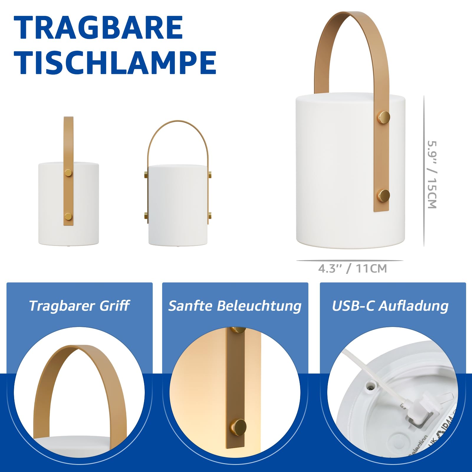 Lampada LED Portatile Ricaricabile Con Manico – 8 Colori, Telecomando, IP44, Per Interni/Esterni