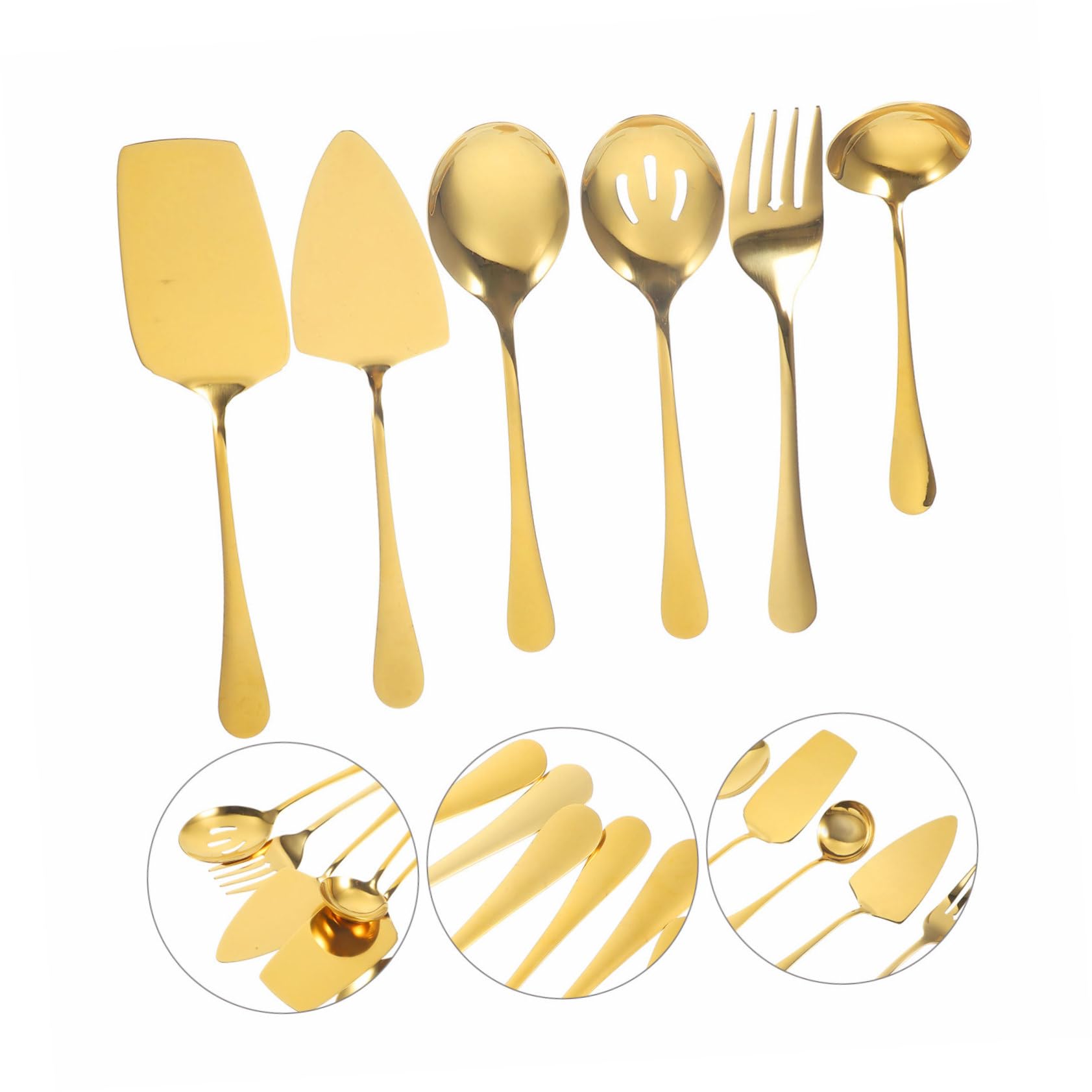 Cubiertos para Servir Acero Inoxidable de Incluye Espátula Dentada para Pastel Cuchara y Tenedor para Banquetes Cocina y Fiestas Diseño Duradero y Reutilizable Color Dorado