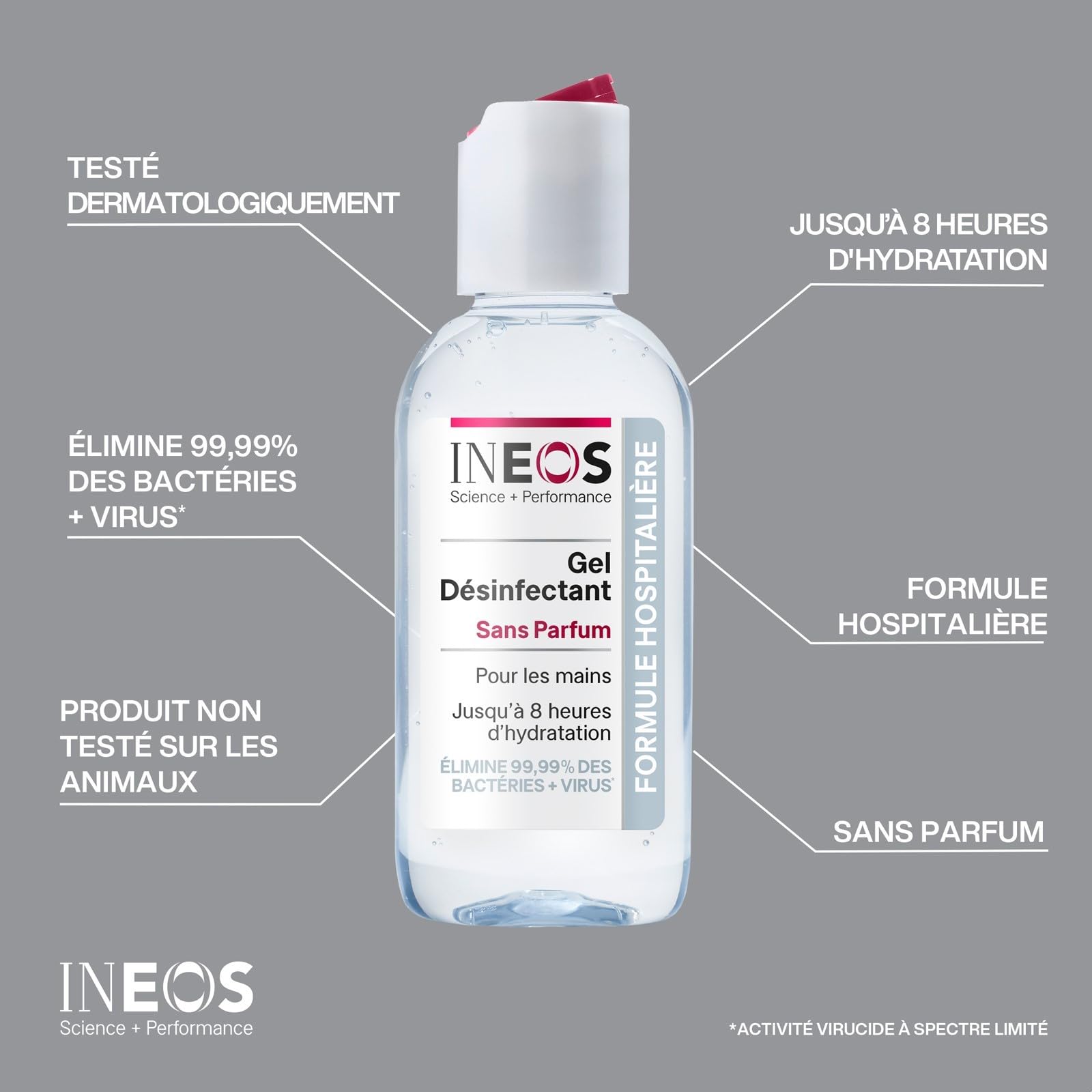 INEOS Hygienics - Gel Hydroalcoolique de Poche (50 ml) - Désinfectant pour les Mains - Formule Hospitalière, Efficace contre 99,9% des Virus et des Bactéries