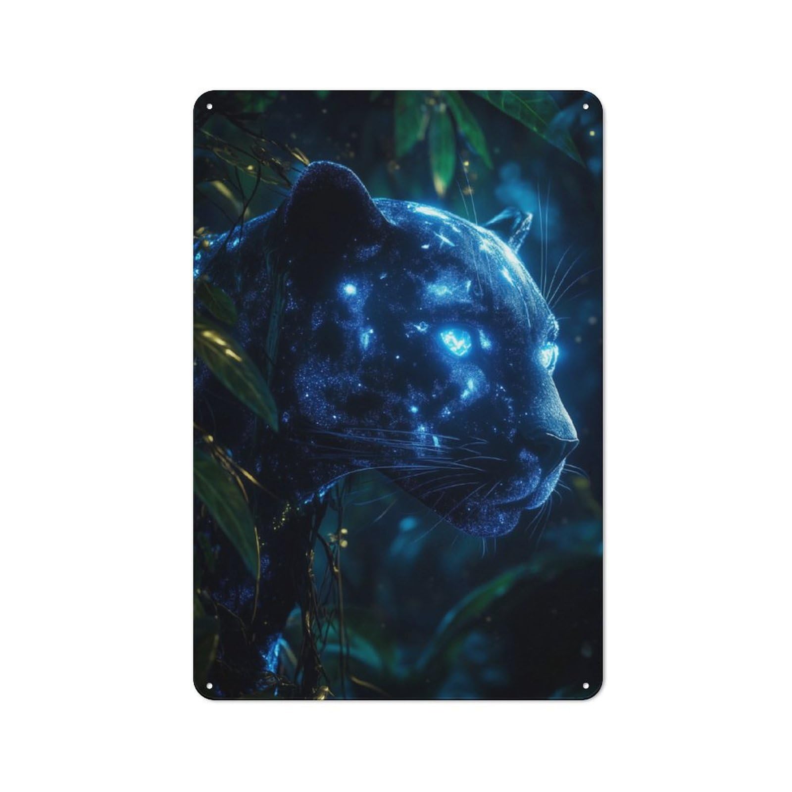 Junmoney Glowing Panther In Jungle Tin Sign 30X20cm With For Bar Or Restaurant, Retro Decor, For Garage, Workshop And Man Cave Decoration