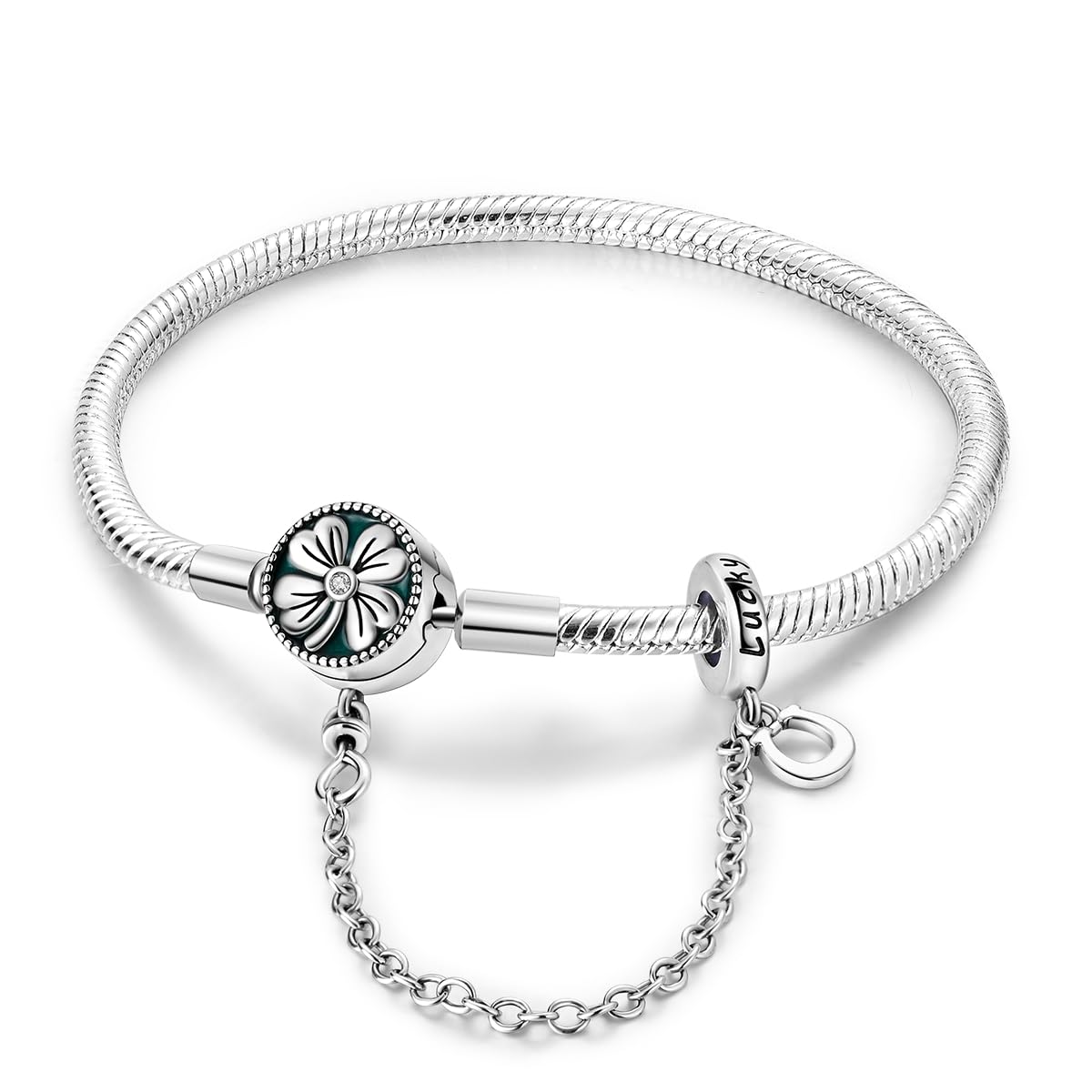 MULA Bracciale Charm a Catena di Serpenti in Argento 925 Farfalla Cuore Trifoglio con 5A Cubic Zirconia per Donne Ragazze Regalo per Lei