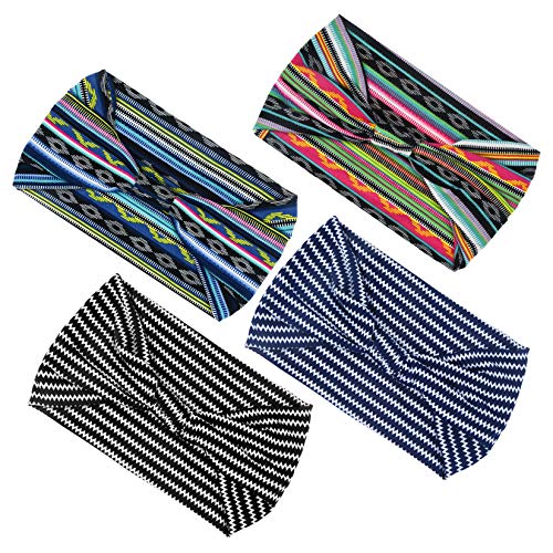 ‎jiebor 4Pcs Head Wraps Wide Boho Stretch Headbands for Women