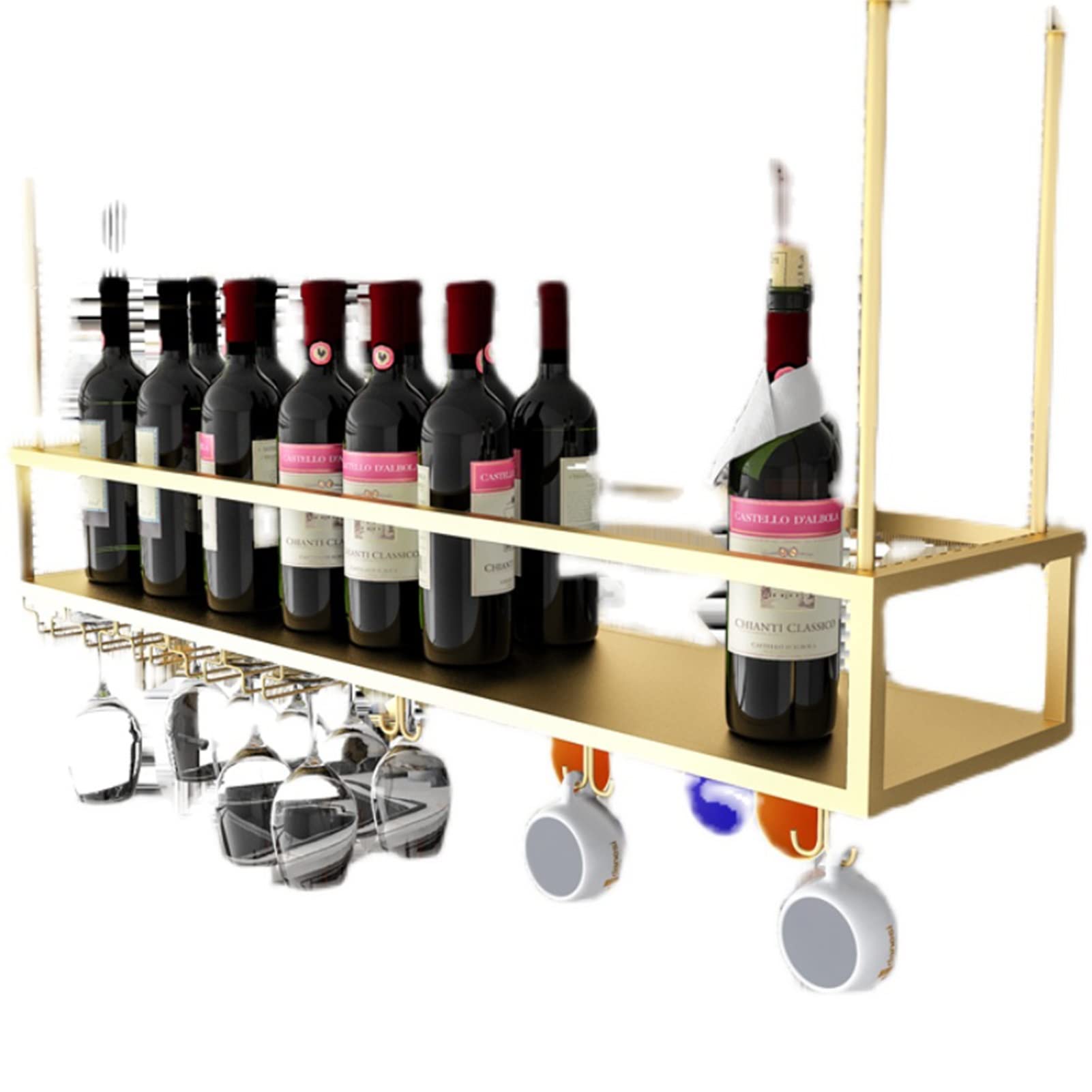 Casier à vin mural en métal 120 x 25 cm avec support pour verres à pied