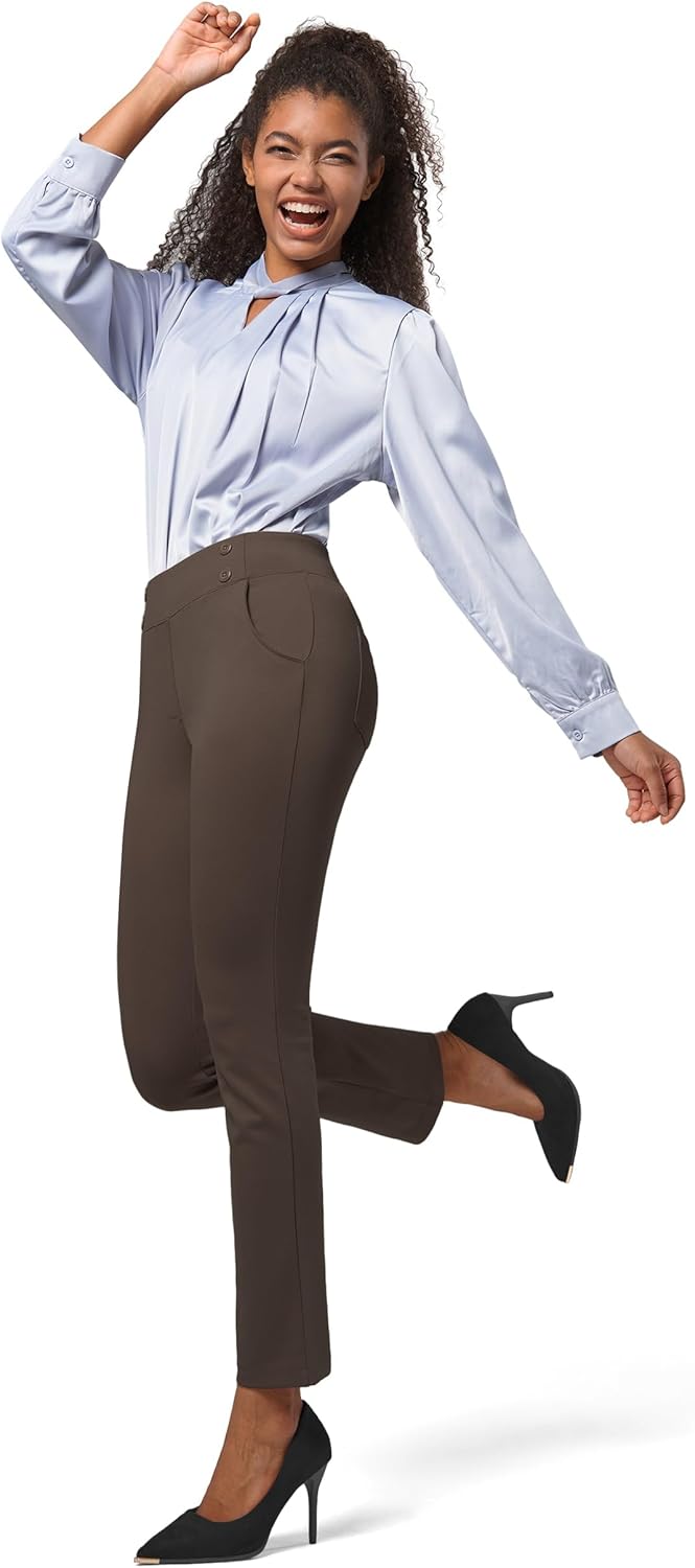 Willit Women's Yoga Dress Pants Stretch Business Work Casual Pants High Waisted Cropped Office Pants 27" - Image 6