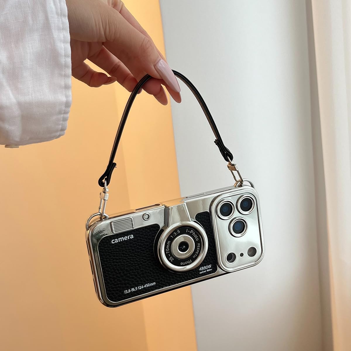 3D Vintage Camera Phone Case with Hand Strap - Unique Cool Silicone PC Shockproof Crossbody Protective Case for iPhone 17-Black image 2