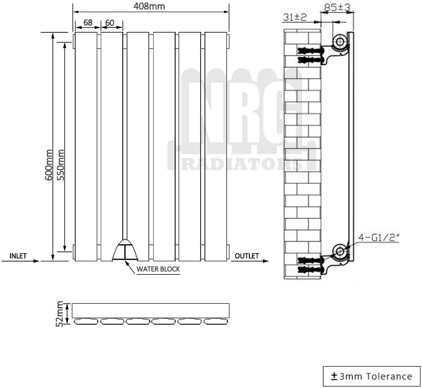 NRG 600x408mm Horizontal Flat Panel Designer Bathroom Central Heating Radiator Chrome Single Column - Image 5
