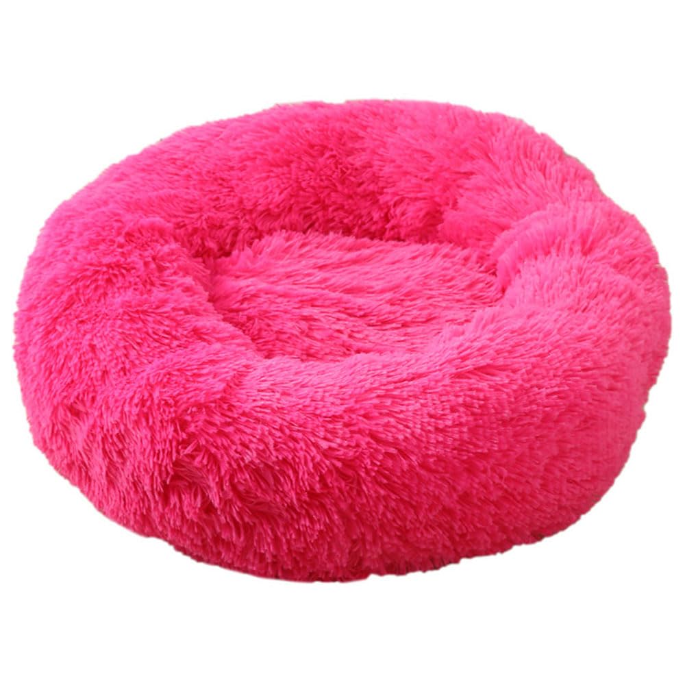 Hiseng Soft Fluffy Dog Bed, Solid Color Self-Warming Cat Bed Washable Round Dog Beds Medium, Plush Anti-Slip Bottom Donut Cat Beds for Indoor Cats (50cm,Rose Red)