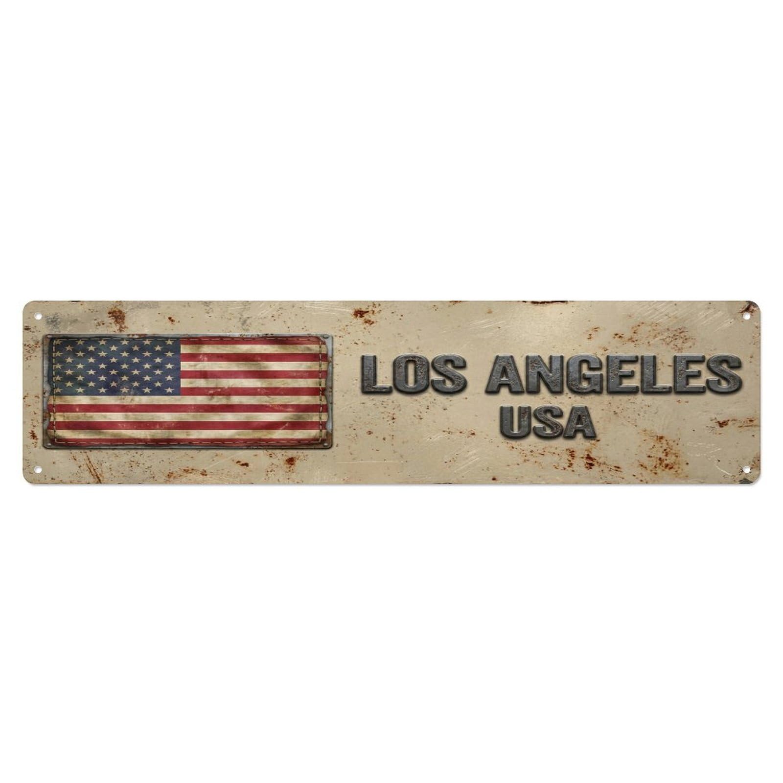 Okahys 4X16inch(10X40cm) Vintage Los Angeles Usa Flag Decor Rustic Travel Metal Tin Sign