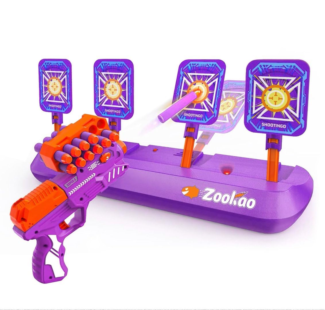 Electronic Shooting Target Set with Toy Blaster, Auto Reset Digital Scoring 4 Targets, Nerf Gun Compatible Shooting Game Toys for Kids Ages 6-12, Boys & Girls Birthday