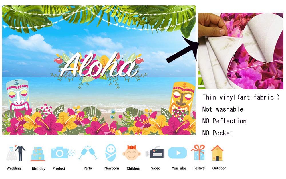 Summer Hawaiian Beach Backdrop Tropical Palm Flower Flamingo Photography Background Aloha Blue Sky Ocean Banner Luau Hawaiian Seaside Birthday Party - View #10
